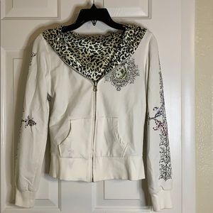 White Rhinestone Jacket with Leopard Lining